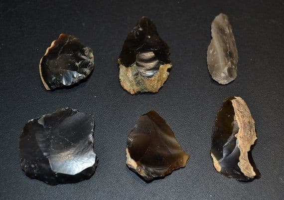 A good group of 6 x Neolithic flint scraper / knife tools, River Orwell & Stour, Ipswich. SOLD
