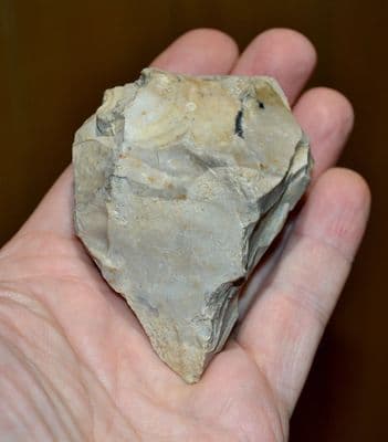 A good Mid-Palaeolithic heavy butted pointed flint hand axe, Overstrand, Norfolk. SOLD