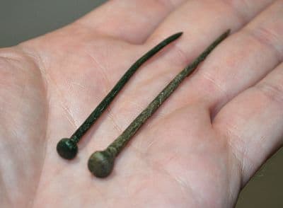 A good pair of Roman ladies bronze Cloak or Hair pins, Yorkshire SOLD