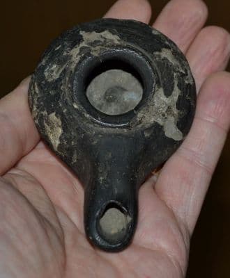 A good sized Ancient Greek Blackware oil lamp, Black Sea Coast, Bulgaria, found 1891 SOLD