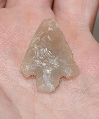 A good sized & nicely worked Early Bronze age Barbed & Tanged flint arrowhead, Botley, Hants, SOLD