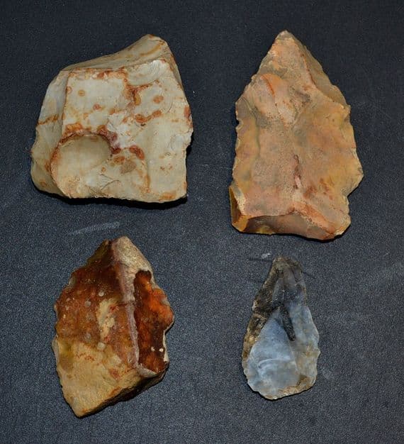 A good study group of 4 assorted Paleolithic Core and flake tools, Norfolk.