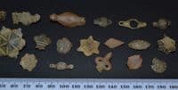 A good study or retail group of 21 x assorted ornate Medieval bronze mounts, Norfolk (2)