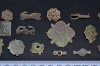 A good study or retail group of 25 x assorted ornate Medieval bronze mounts, Norfolk. SOLD