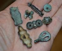 A great value group of 8 x Anglo Saxon / Viking and Early Medieval bronze decorative mounts /appliques found in North Yorkshire. SOLD