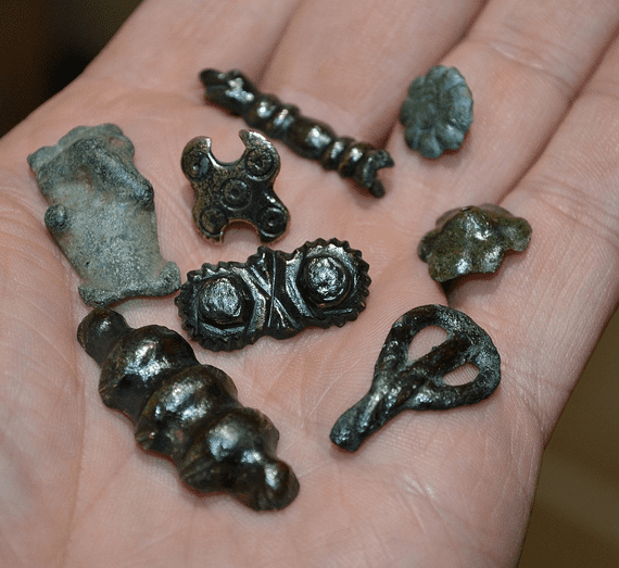 A great value group of 8 x Anglo Saxon / Viking and Early Medieval bronze decorative mounts /appliques found in North Yorkshire. SOLD