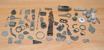 A great value lot of 67 x assorted low grade Metal Detector finds, Bronze Age to 18th Century. SOLD