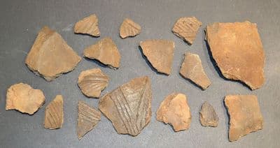 A group of 16 x assorted larger shards of rare Early Anglo Saxon Pagan period pottery, Suffolk (L1)
