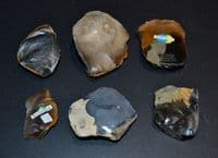 A group of 6 x attractively patinated Neolithic flint scraper tools, Rivers Orwell & Stour. SOLD
