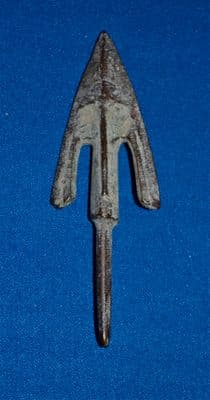 A huge and impressive Ancient Chinese bronze barbed and tanged arrowhead (Warring States Period). SOLD