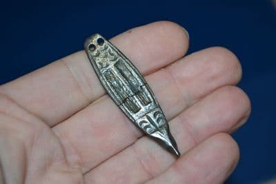 A large and impressive Anglo Saxon Silver Zoomorphic strap end (repaired),  found in Norfolk. SOLD