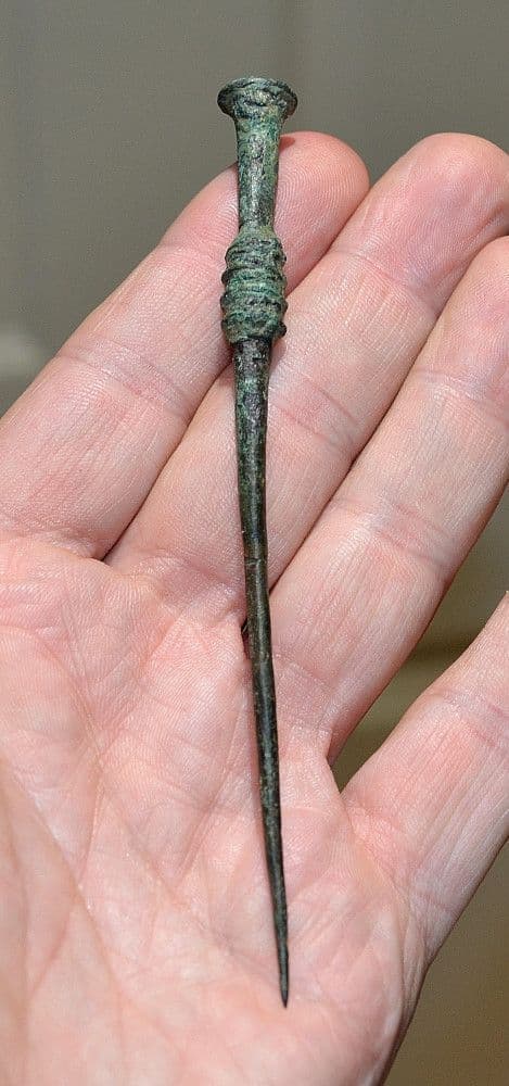 A large and impressive European Bronze Age decorative bronze cloak pin. SOLD