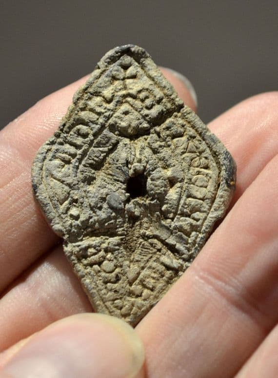 A large and impressive Medieval lozenge shaped personal lead seal from North Yorkshire. SOLD