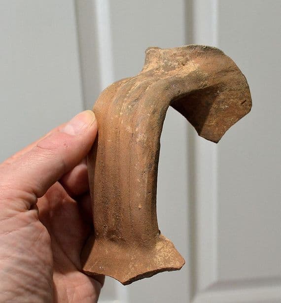 A large and impressive terracotta strap handle from a huge Roman Amphora, Villa site, Suffolk. SOLD