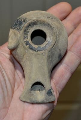 A large and pleasant Ancient Greek terracotta oil lamp, old collection piece. SOLD