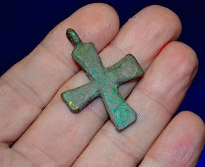 A large and pleasant Early Medieval bronze Crucifix (Cross) pendant. SOLD