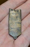 A large and pleasant Medieval bronze strap end with engraved design, River Thames, London. SOLD