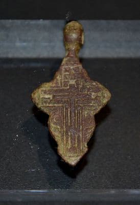 A large and pleasant Post Medieval bronze Crucifix (Cross) pendant. SOLD