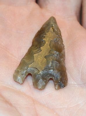 A large and superb Late Neolithic - Early Bronze age barbed and tanged flint arrowhead, found in Scottish borders. SOLD