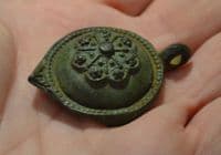 A large and superb quality Tudor period bronze domed decorative pendant, British. SOLD