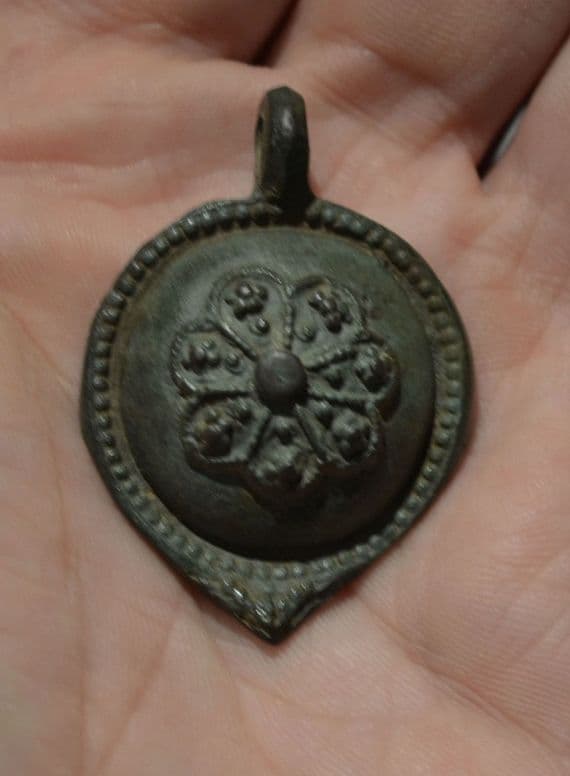 A large and superb quality Tudor period bronze domed decorative pendant, British. SOLD