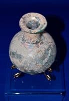 A large and superb Roman blue/green glass bulbous flask, Ex Charterhouse Public School Collection. SOLD