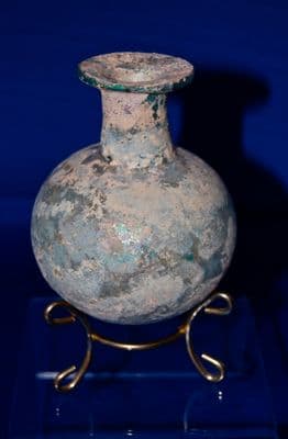 A large and superb Roman blue/green glass bulbous flask, Ex Charterhouse Public School Collection. SOLD