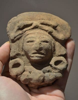 A large and superbly detailed terracotta bust of an Ancient Mayan High Priest or Chieftain, (Pre-Columbian Southern Mexico) SOLD