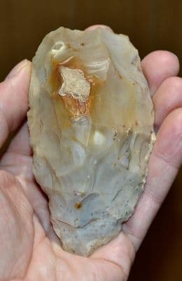 A large, excellent and nicely worked Palaeolithic (Neanderthal) Ovate flint knife, France. SOLD