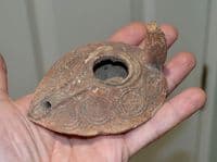 A large & excellent early Byzantine Terracotta oil lamp featuring Vine decoration (N28) SOLD