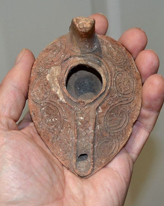 A large & excellent early Byzantine Terracotta oil lamp featuring Vine decoration (N28) SOLD
