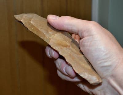 A large & excellent Neolithic flint hand sickle , Le Grand Pressigny, France, found 1920s. SOLD