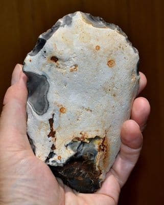 A large & excellent Paleolithic (Neanderthal) unifacial flint Chopper, Lynford Quarry, Norfolk SOLD