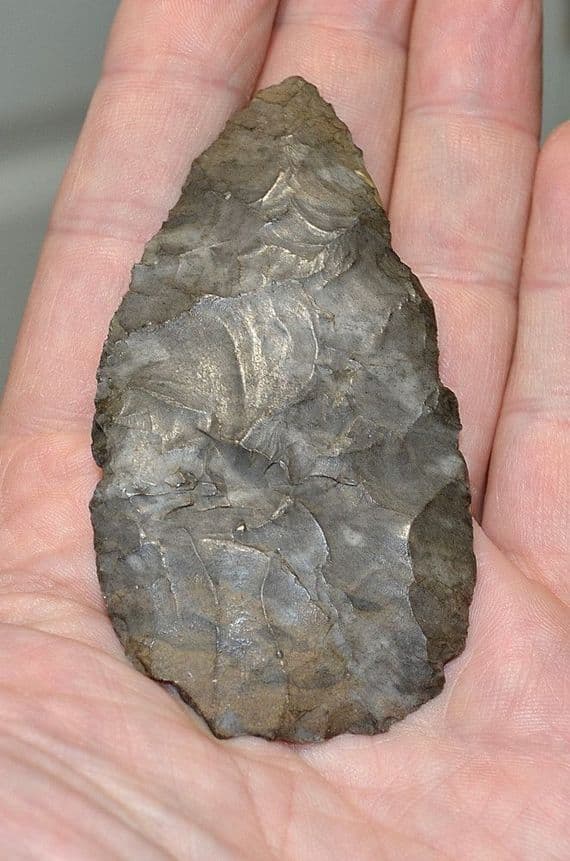 A large, finely worked and superb Neolithic flint spear head, Grantham, Lincs. SOLD