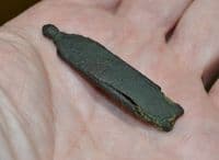 A large Medieval Bronze Strap end with some original strap within, Norfolk