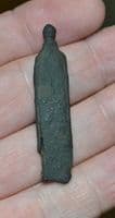 A large Medieval Bronze Strap end with some original strap within, Norfolk