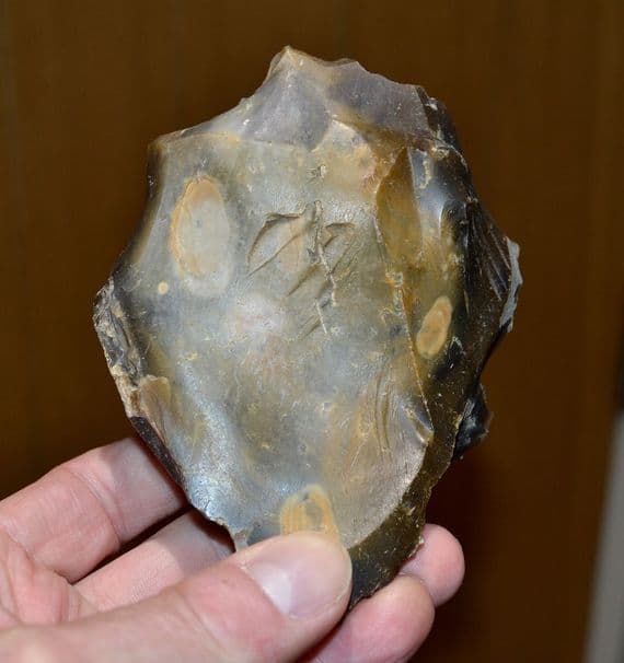 A large Paleolithic (Neanderthal) Ovate flake hand axe, Lynford Quarry, Norfolk. SOLD