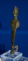 A large, rare and impressive Roman bronze figurative clasp from a casket or chest, nicely mounted. SOLD
