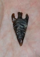 A large & superb Early Bronze Age flint Barbed & tanged arrowhead with curved barbs, Leics. SOLD