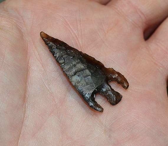 A large & superb Early Bronze Age flint Barbed & tanged arrowhead with curved barbs, Leics. SOLD