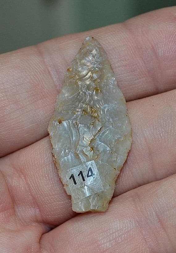 A large & superb Late Neolithic / Early Bronze Age Lozenge shaped point, Cheddar, Somerset.  SOLD