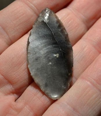 A large, superb quality and finely worked Late Neolithic Flint Leaf shaped arrowhead from Suffolk. (Ex. Dr. H.A. Fawcett collection) SOLD