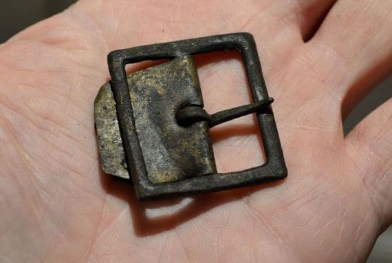 A large Tudor period Bronze buckle with buckle plate from the River Thames, London. SOLD