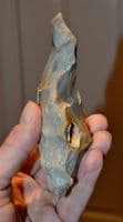 A large, well worked and excellent Mesolithic flint hand pick from Kent. SOLD