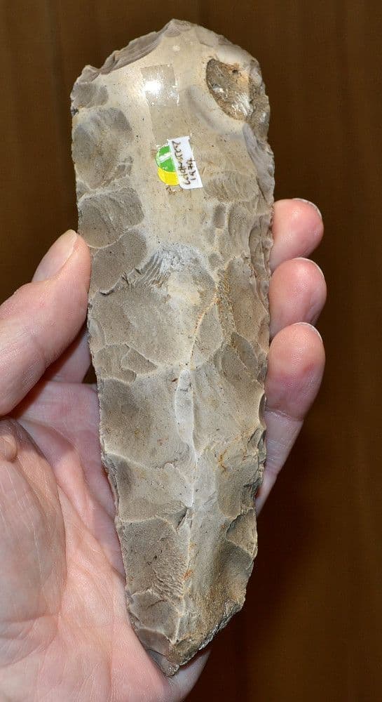 A large, well worked Neolithic flaked & semi-polished flint axe head, Colchester, Essex. SOLD