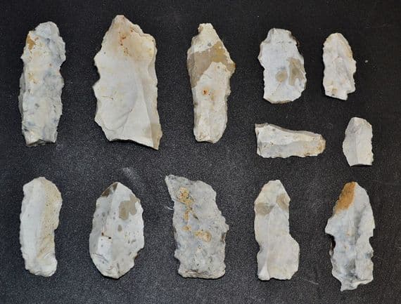 A lot of 12 x Mesolithic Portland flaked Chert Bladelets, Portland Bill, Dorset (N110) SOLD