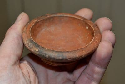 A lovely Ancient Greek, glazed terracotta pedestalled Salt Bowl (Salter), Campania, Italy SOLD