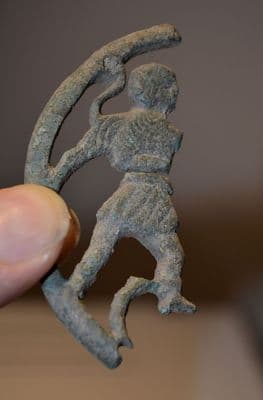 A major fragment from a large, rare and impressive Roman Military Bronze Phalera (Military Breastplate medallion) featuring a Gladiator. SOLD