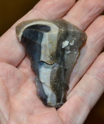 A most attractive Neolithic tri-sided flint scraper / knife, River Orwell, Ipswich, Suffolk. SOLD