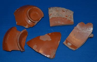 A nice group of 6 large Roman Samian Ware fragments excavated in London, c.1934-9, Full Provenance. SOLD